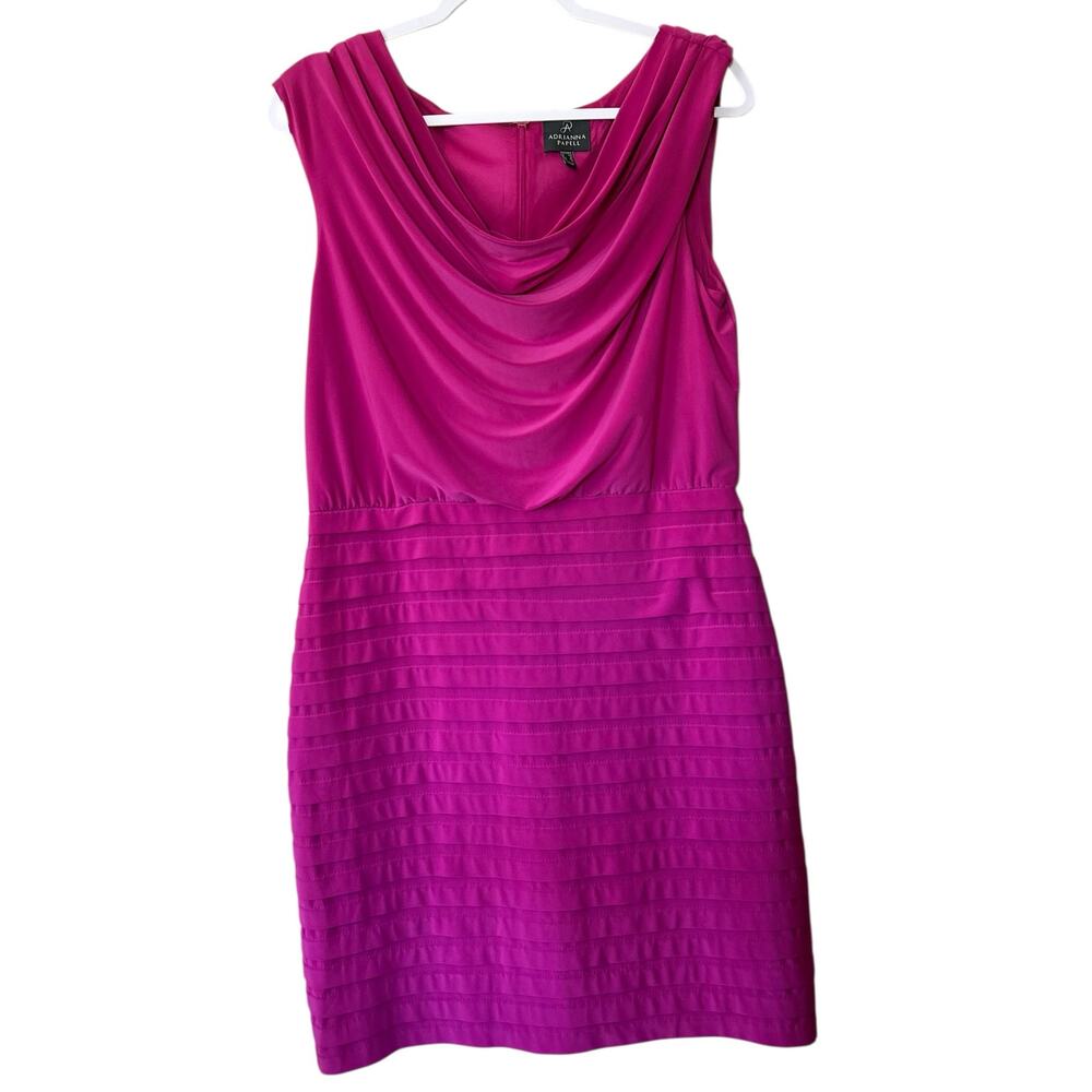 Adrianna Papell Dress Cowl Neck  Boho Fairy Y2K SZ 12 Blouson Formal Dark Pink
